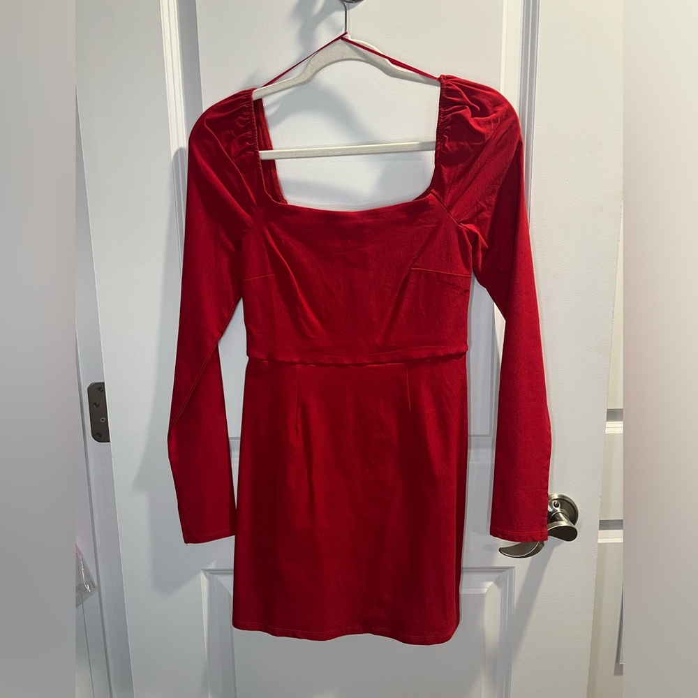 Red Long Sleeve Mini Dress